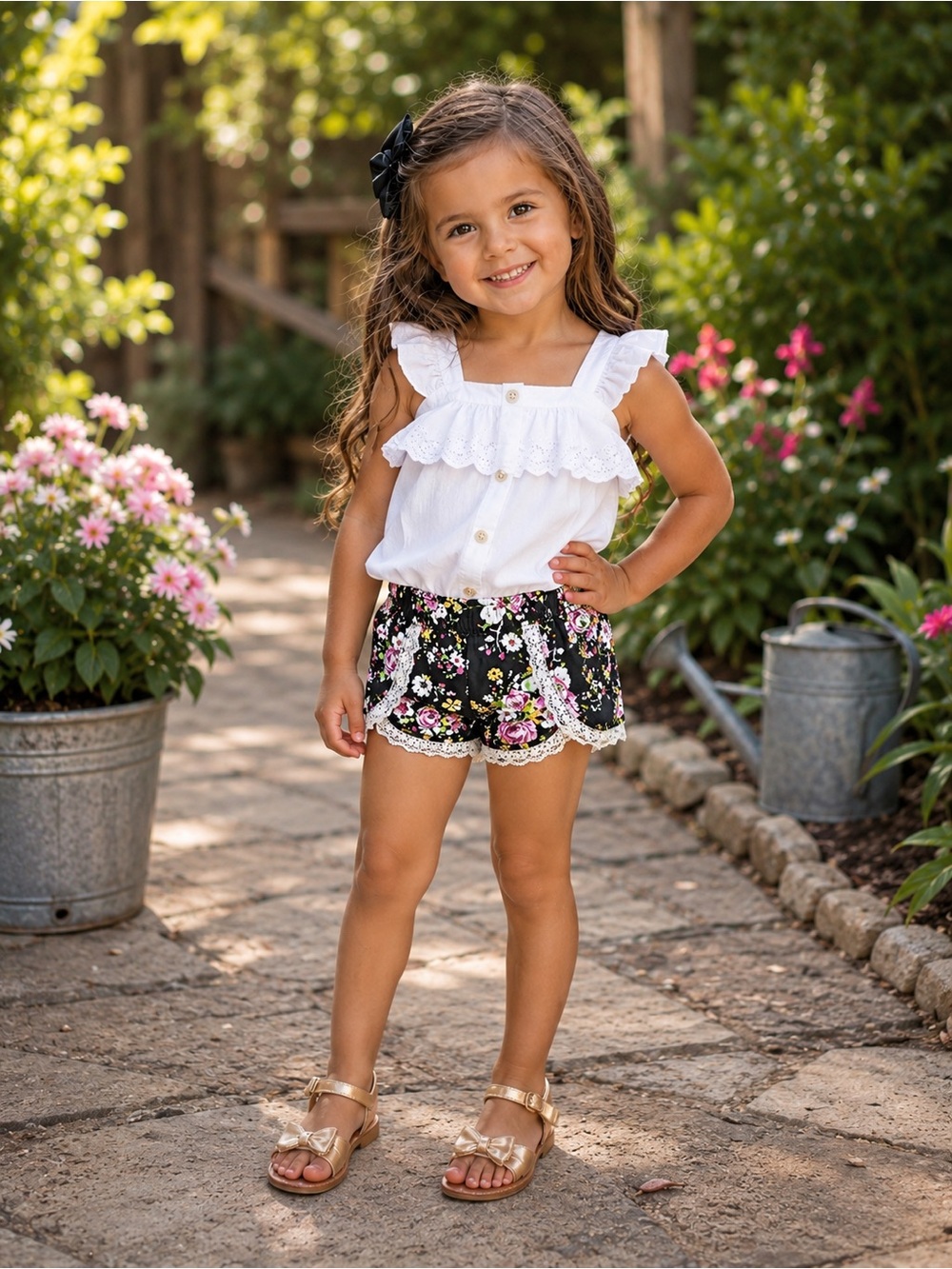 4T Boutique Floral Lace Trim Shorts